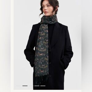 Fable England Black Wonderland Toile Tassel Scarf